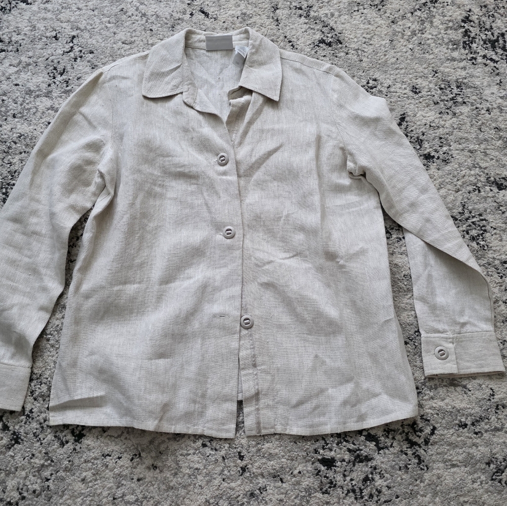 Liz Claiborne Linen Lightweight Jacket Womens S Cream Preppy Cottagecore Coastal